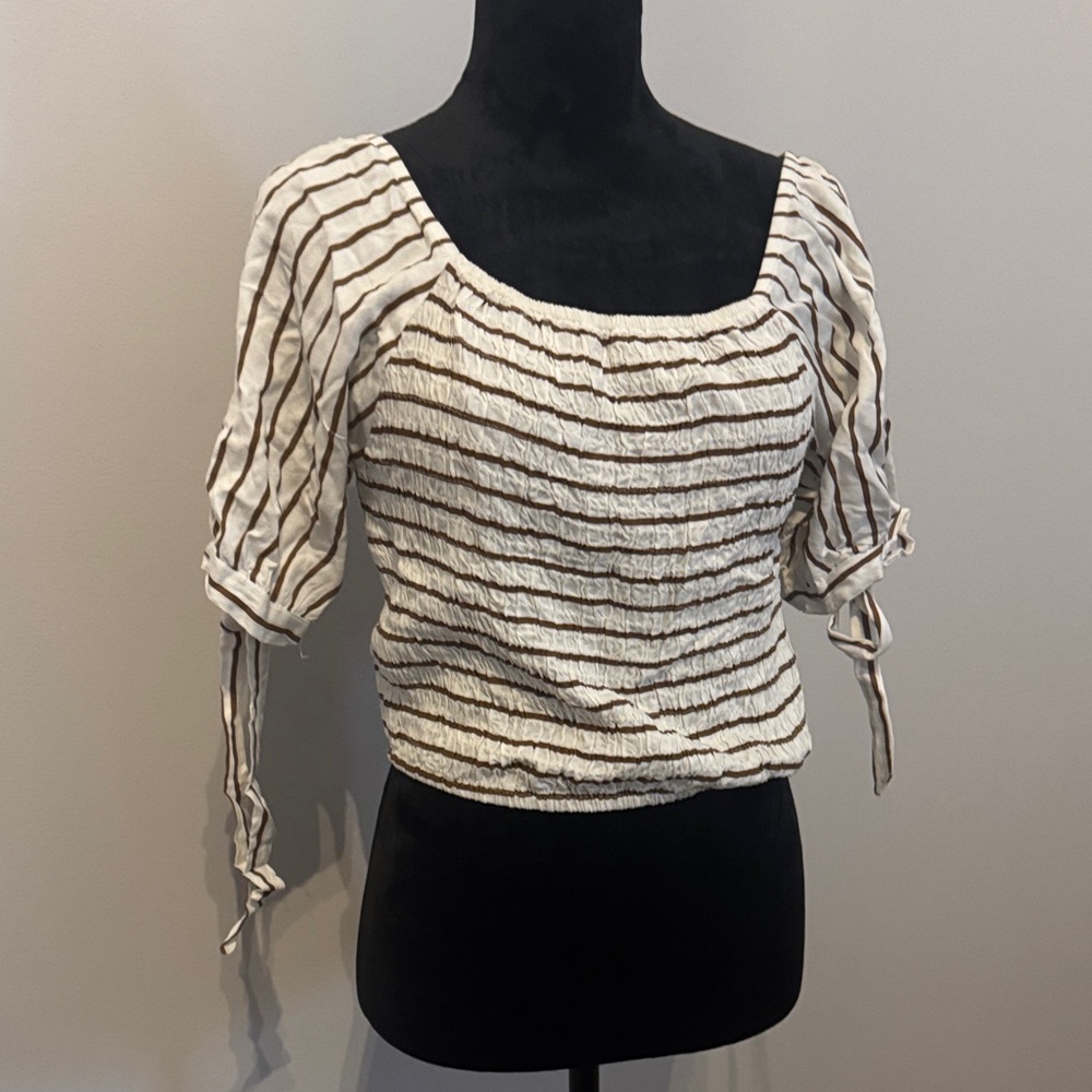 Elegant Striped Blouse in Cream and Brown